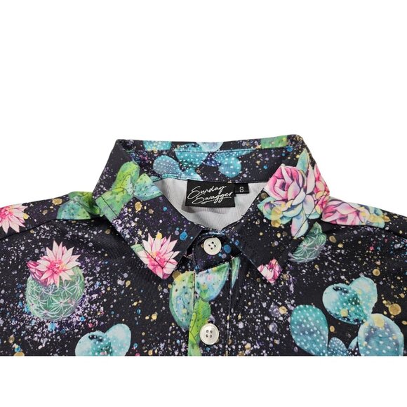 Sunday Swagger Cactus Floral Polo Shirt Men's Small Pattern AOP Performance Golf - Picture 4 of 10